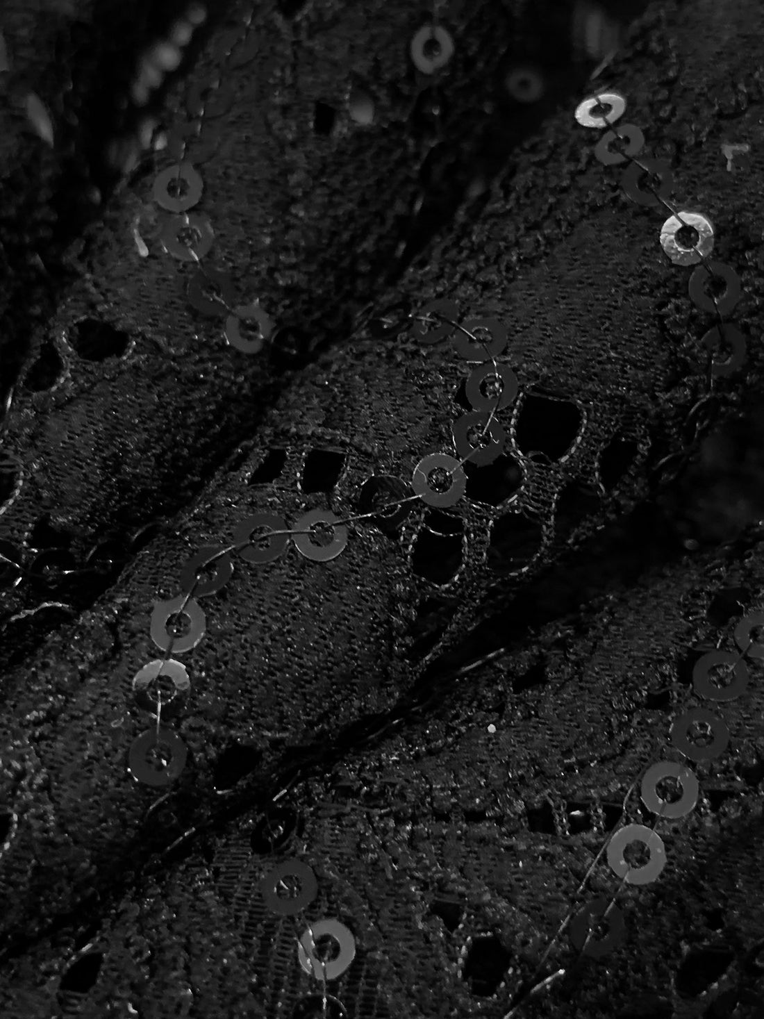 Black Nylon/Lycra Double Scalloped Border Floral Design Stretch Lace With Sequins - NY Designer - 56W