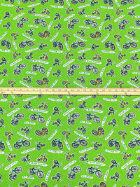 Bright Lime/Teal Blue/White Cotton/Lycra Bicycle Print Jersey Knit 59W