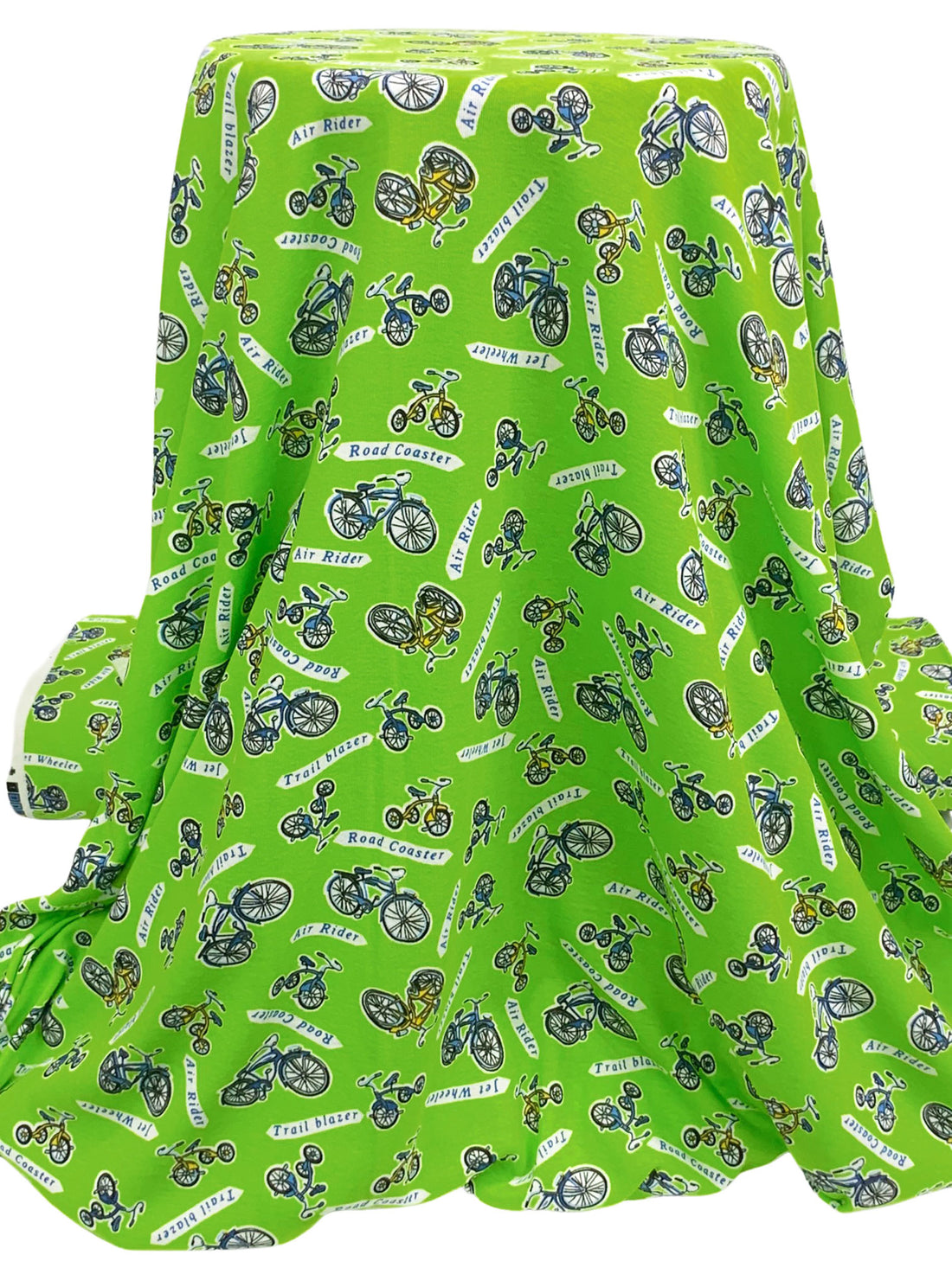 Bright Lime/Teal Blue/White Cotton/Lycra Bicycle Print Jersey Knit 59W