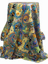 Lapis Blue/Buff Yellow/Black/Multi 100% Cotton Ornate Floral Paisley Scrolls Print Sateen Shirting 56W