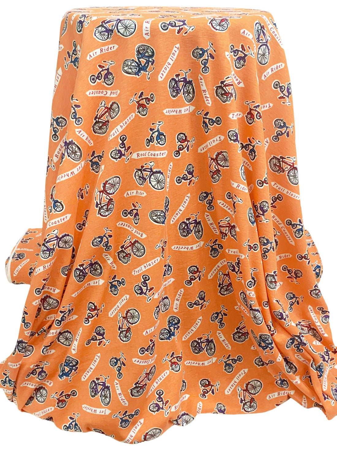 Atomic Tangerine/White/Dark Cerulean Cotton/Lycra Bicycle Print Jersey Knit 59W