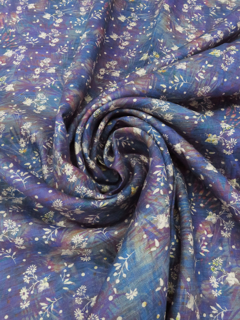 Amethyst/Ocean Blue/Dark Vanilla/Multi Linen/Tencel Watercolor Floral Print Shirt Weight Woven 58W