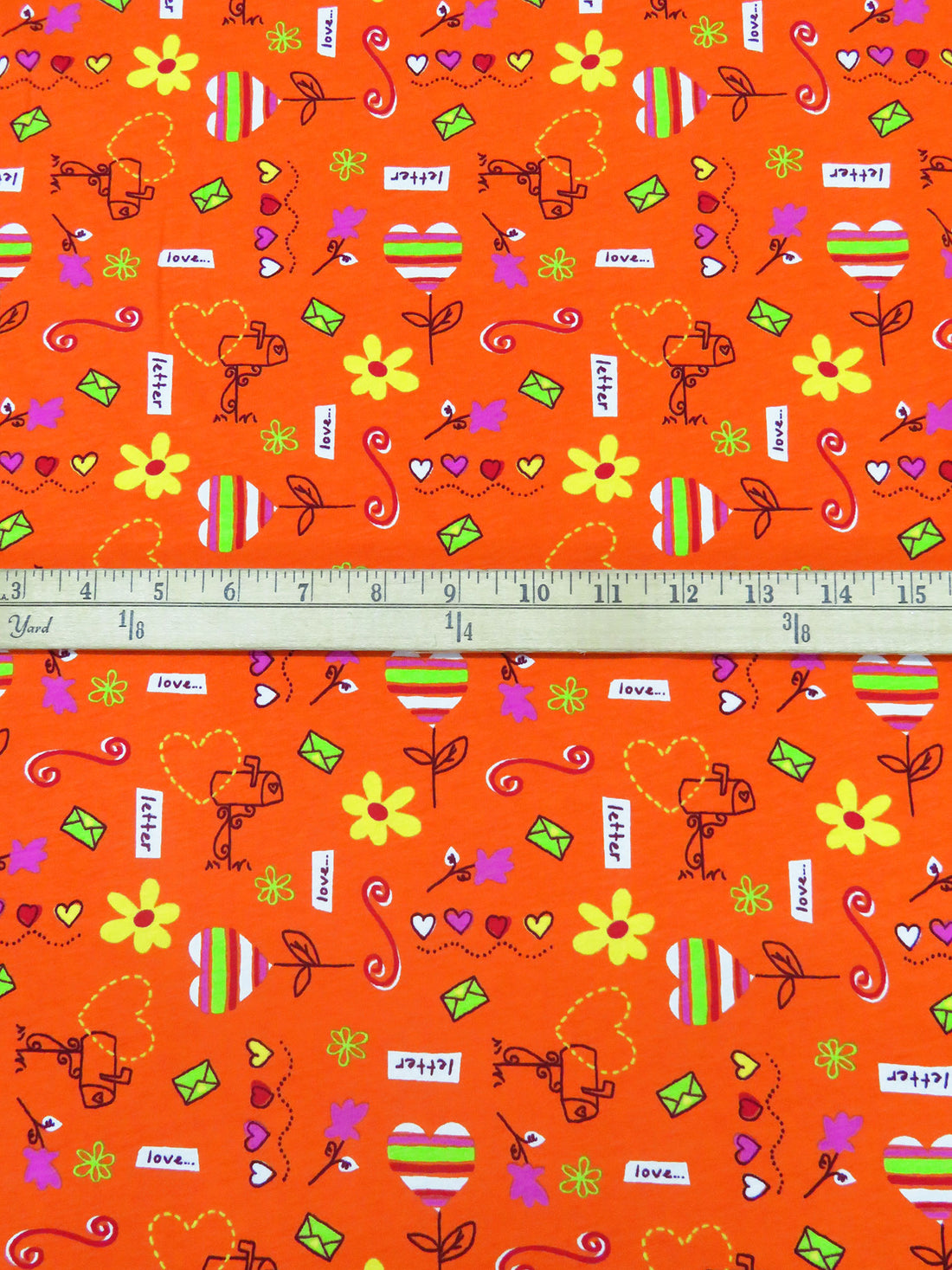 Tangelo/Light Yellow/Lime/Multi Cotton/Lycra Love Letter Print Jersey Knit 60W