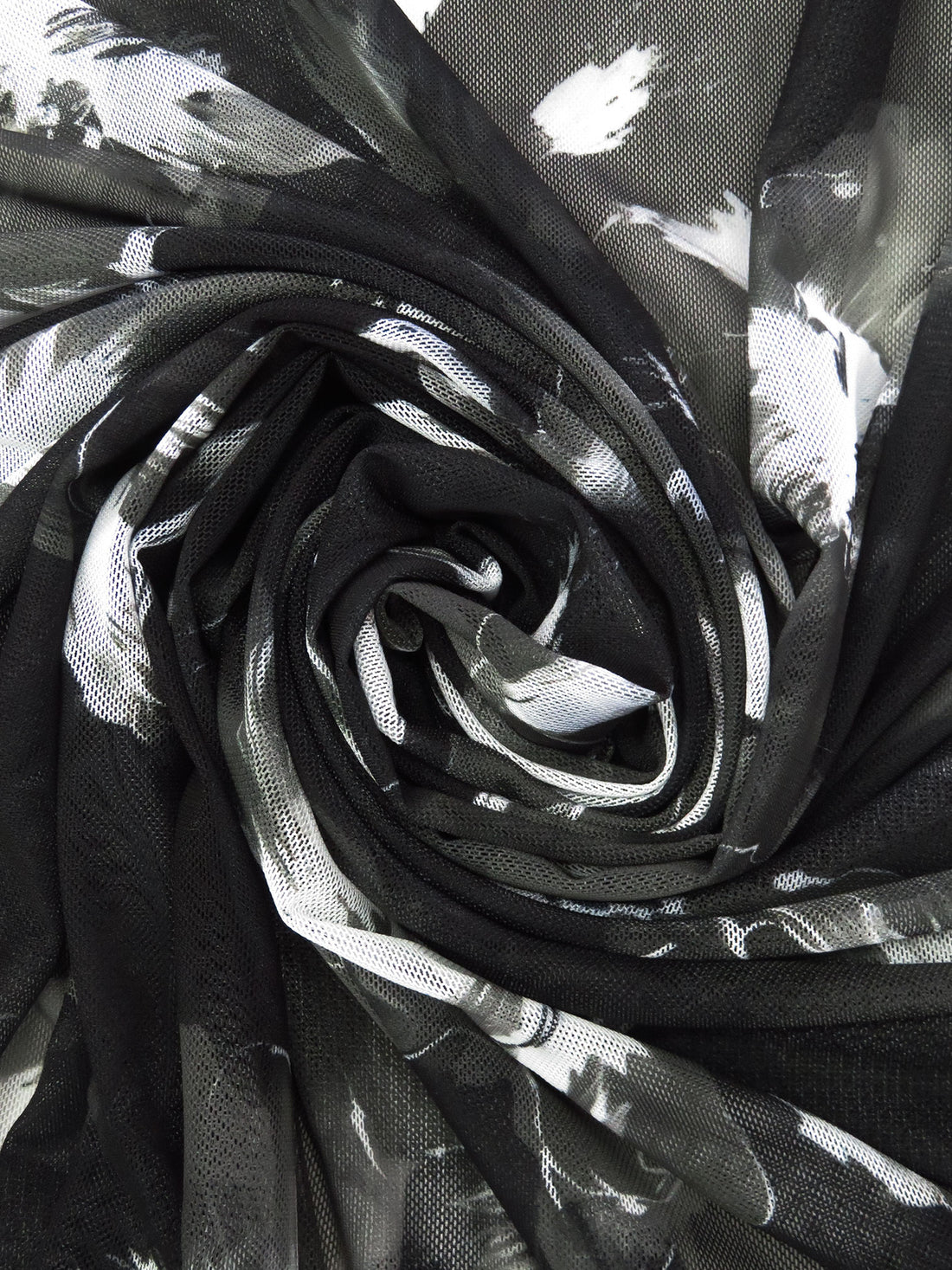White/Black/Dim Gray Nylon/Lycra Floral Print Mesh Knit - NY Designer - 58W