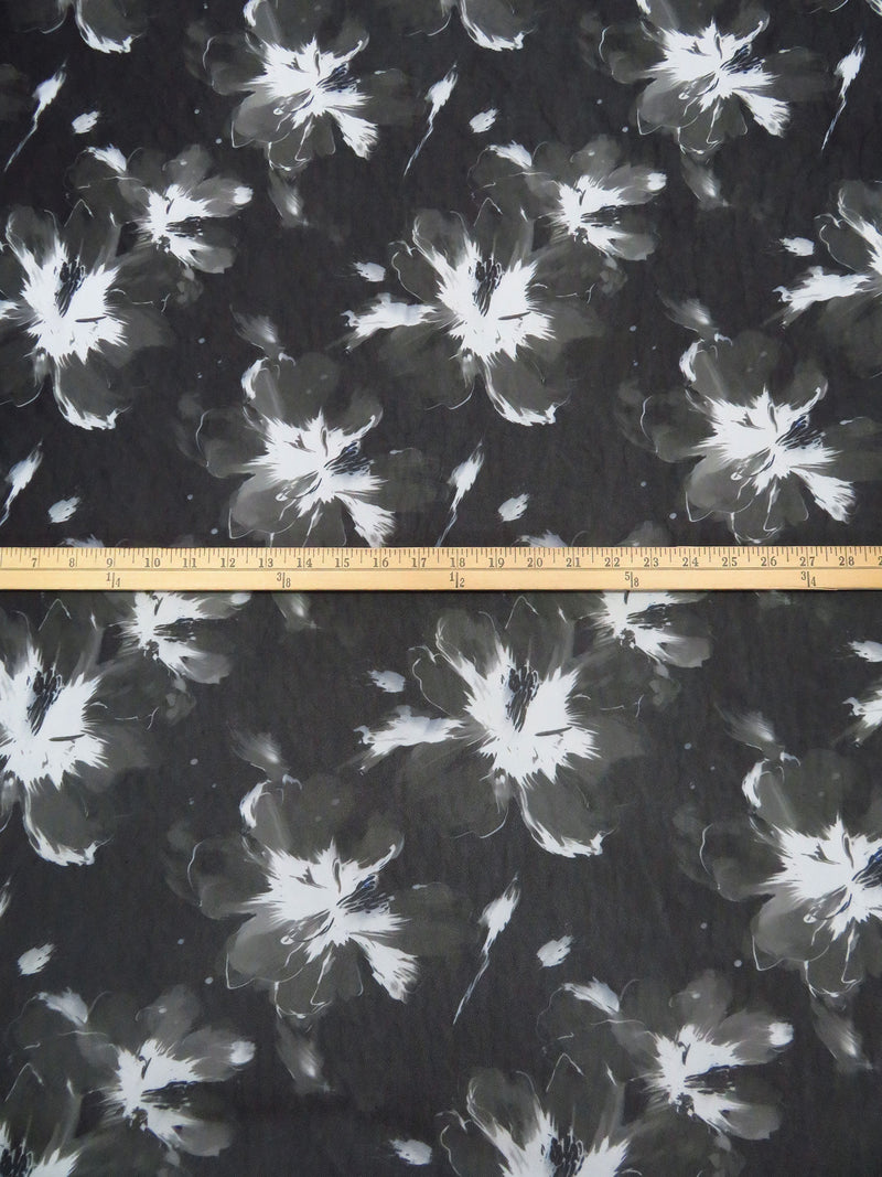 White/Black/Dim Gray Nylon/Lycra Floral Print Mesh Knit - NY Designer - 58W