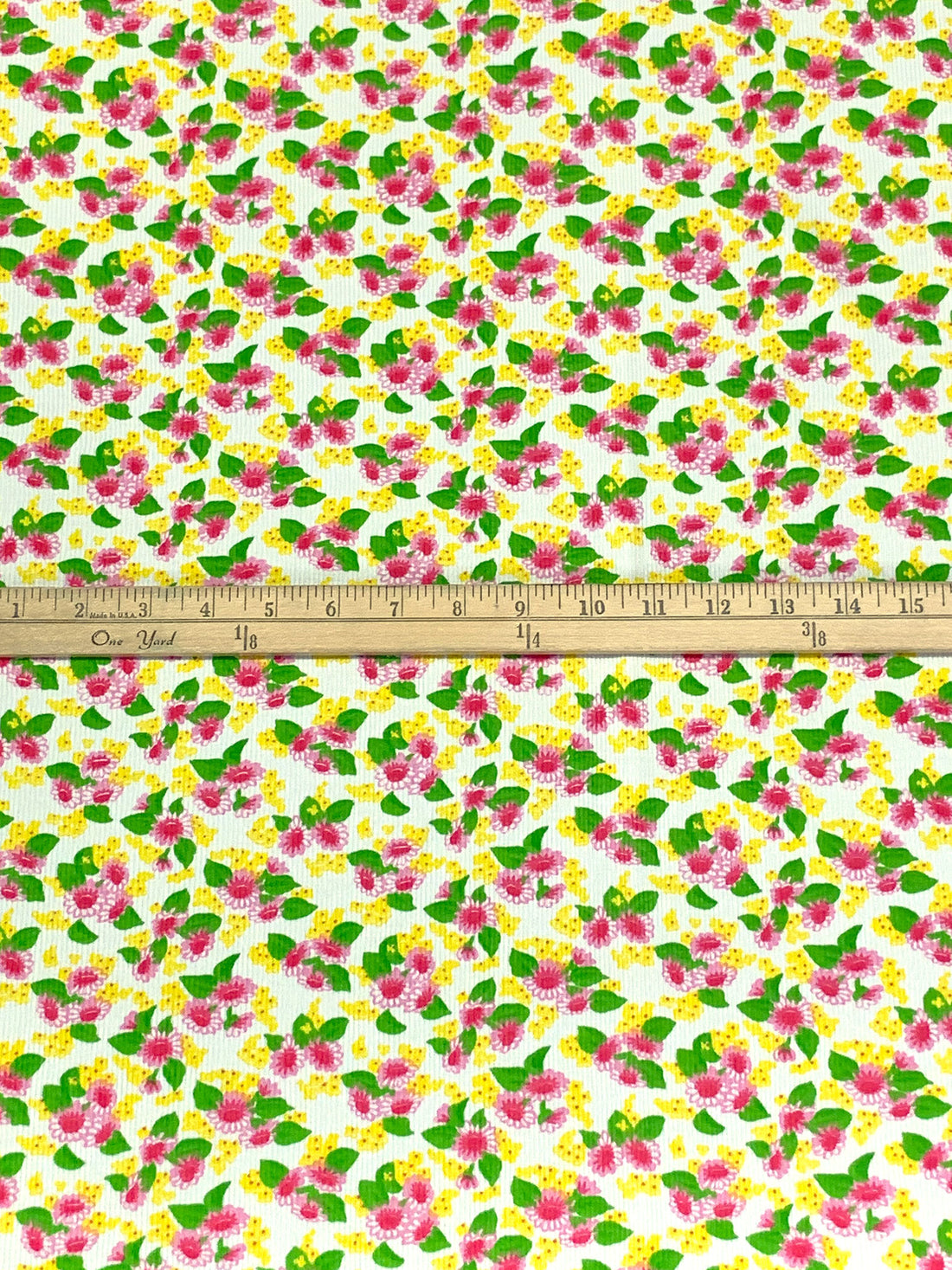 Alabaster/Forest Green/Yellow/Multi Rayon/Cotton/Lycra Floral Print Rib Knit 50W