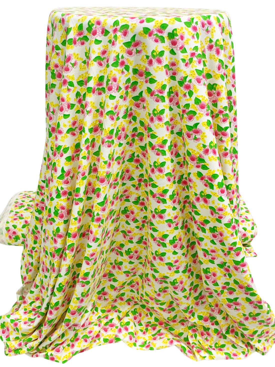 Alabaster/Forest Green/Yellow/Multi Rayon/Cotton/Lycra Floral Print Rib Knit 50W