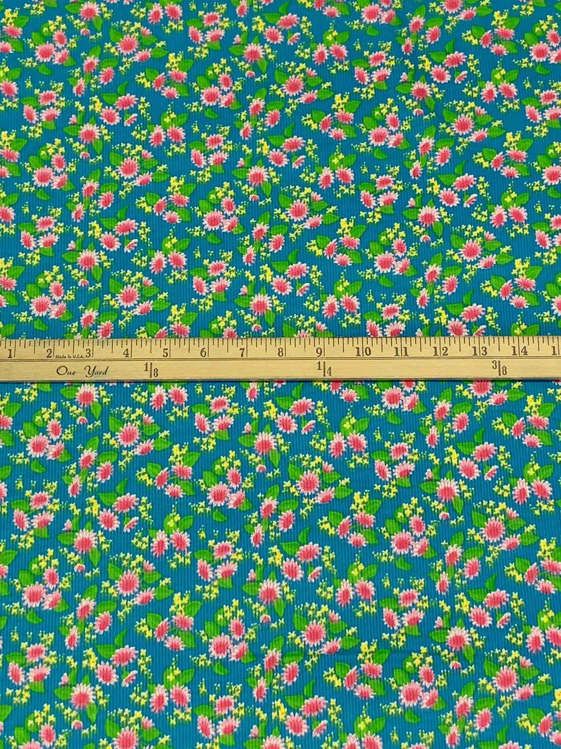 Teal Blue/Vine Green/Lemon/Multi Rayon/Cotton/Lycra Floral Print Rib Knit 50W