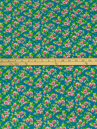 Teal Blue/Vine Green/Lemon/Multi Rayon/Cotton/Lycra Floral Print Rib Knit 50W