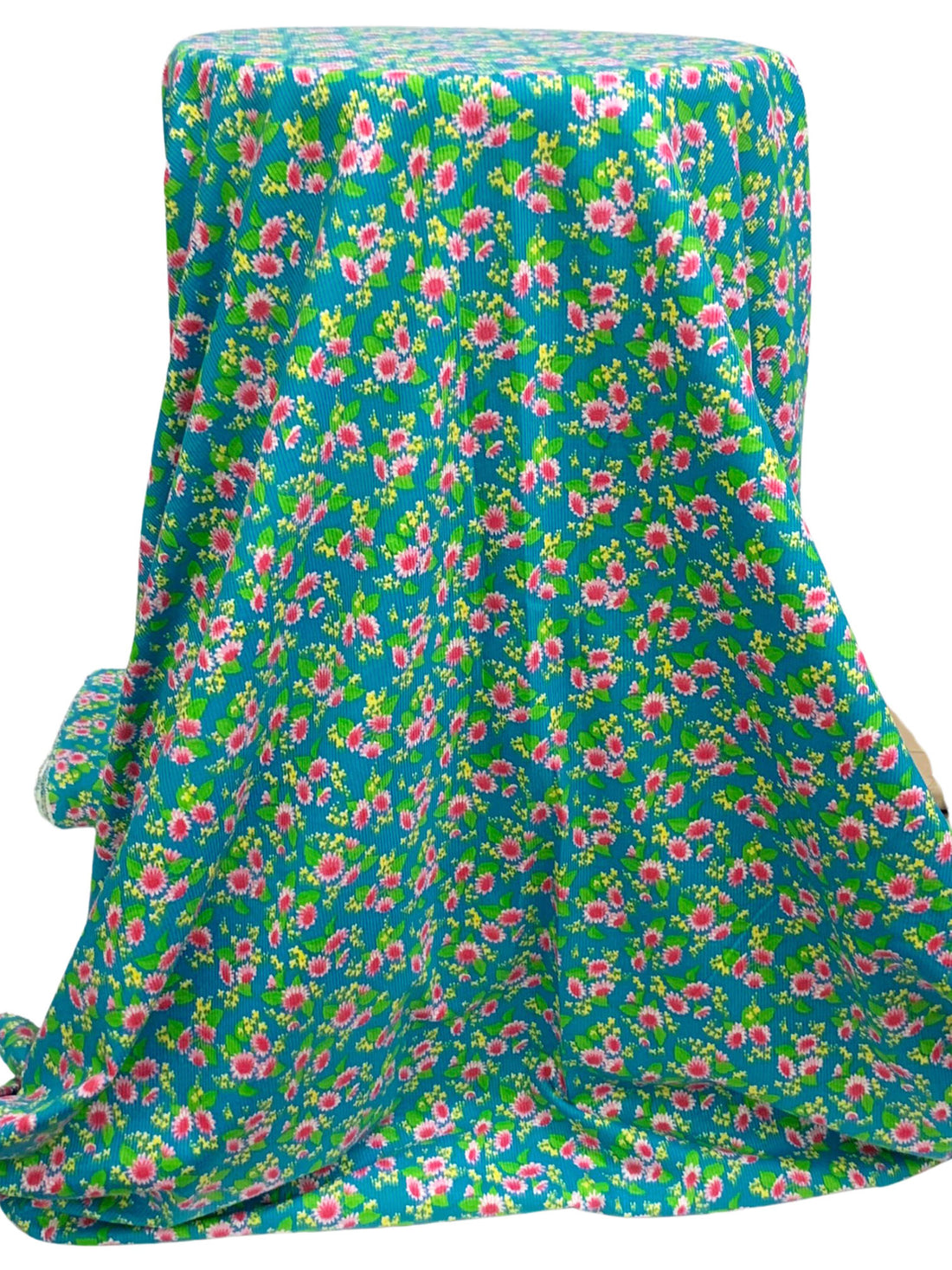 Teal Blue/Vine Green/Lemon/Multi Rayon/Cotton/Lycra Floral Print Rib Knit 50W