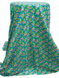 Teal Blue/Vine Green/Lemon/Multi Rayon/Cotton/Lycra Floral Print Rib Knit 50W