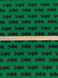 Dark Spring Green/Black Cotton/Lycra Bat Symbol Print Jersey Knit 59W