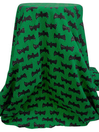 Dark Spring Green/Black Cotton/Lycra Bat Symbol Print Jersey Knit 59W