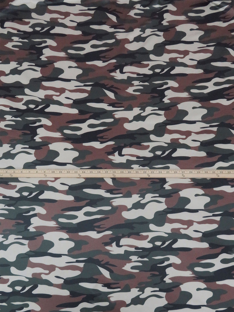 Desert Sand/Chocolate Brown/Black/Hunter Green Polyester/Lycra Camouflage Print Laminated DTY Knit 58W