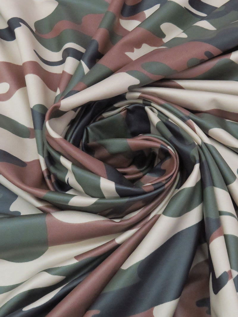 Desert Sand/Chocolate Brown/Black/Hunter Green Polyester/Lycra Camouflage Print Laminated DTY Knit 58W