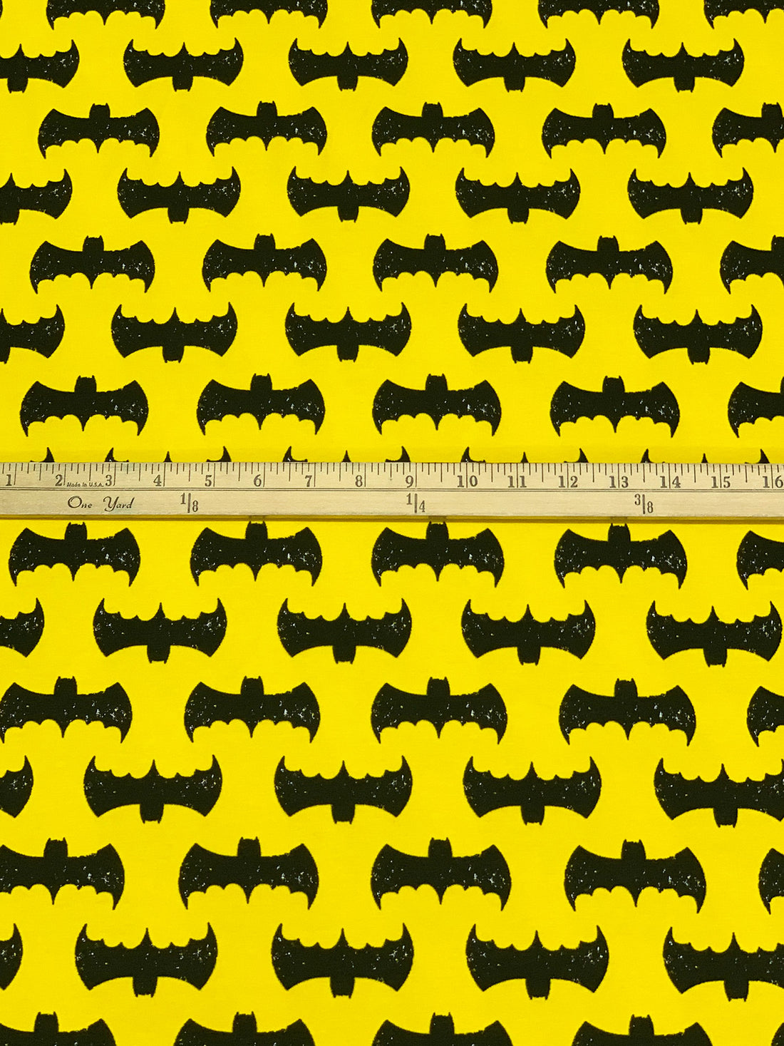 Yellow/Black Cotton/Lycra Bat Symbol Print Jersey Knit 60W