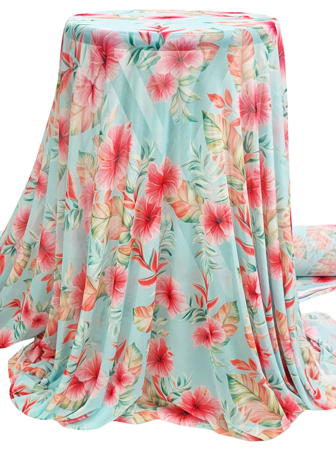 Coral Pink/Crystal Blue/Multi Nylon/Lycra Floral Print Mesh Knit 56W