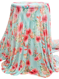 Coral Pink/Crystal Blue/Multi Nylon/Lycra Floral Print Mesh Knit 56W