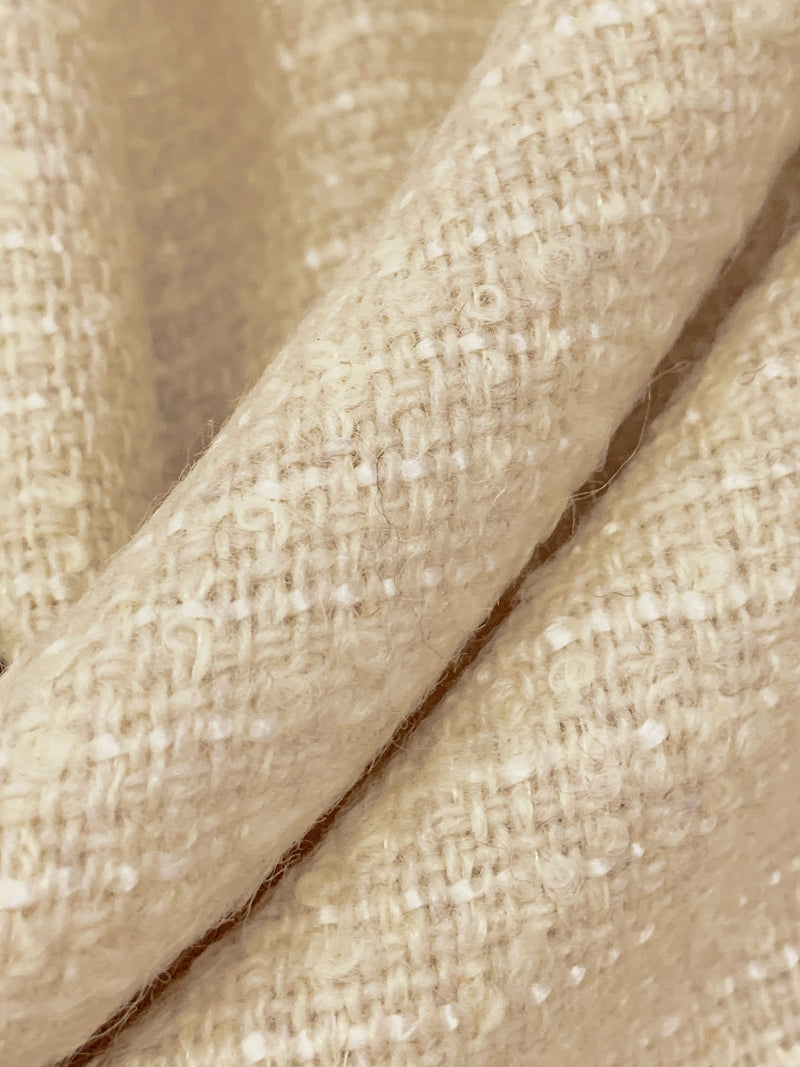 Parchment/Alabaster 100% Wool Boucle Coating - Imported From Italy - 57W