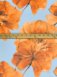 Powder Blue/Mandarin/Black Nylon/Lycra Floral Print Mesh Knit 59W
