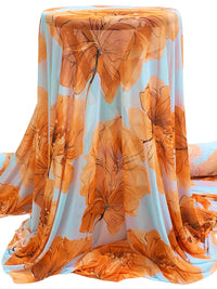 Powder Blue/Mandarin/Black Nylon/Lycra Floral Print Mesh Knit 59W