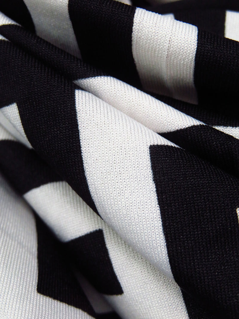 True Black/White Polyester/Lycra Geometric Weave DTY Knit 58W