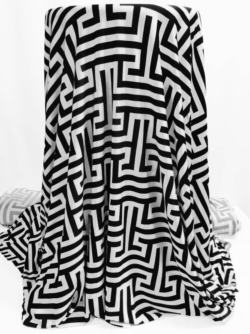 True Black/White Polyester/Lycra Geometric Weave DTY Knit 58W