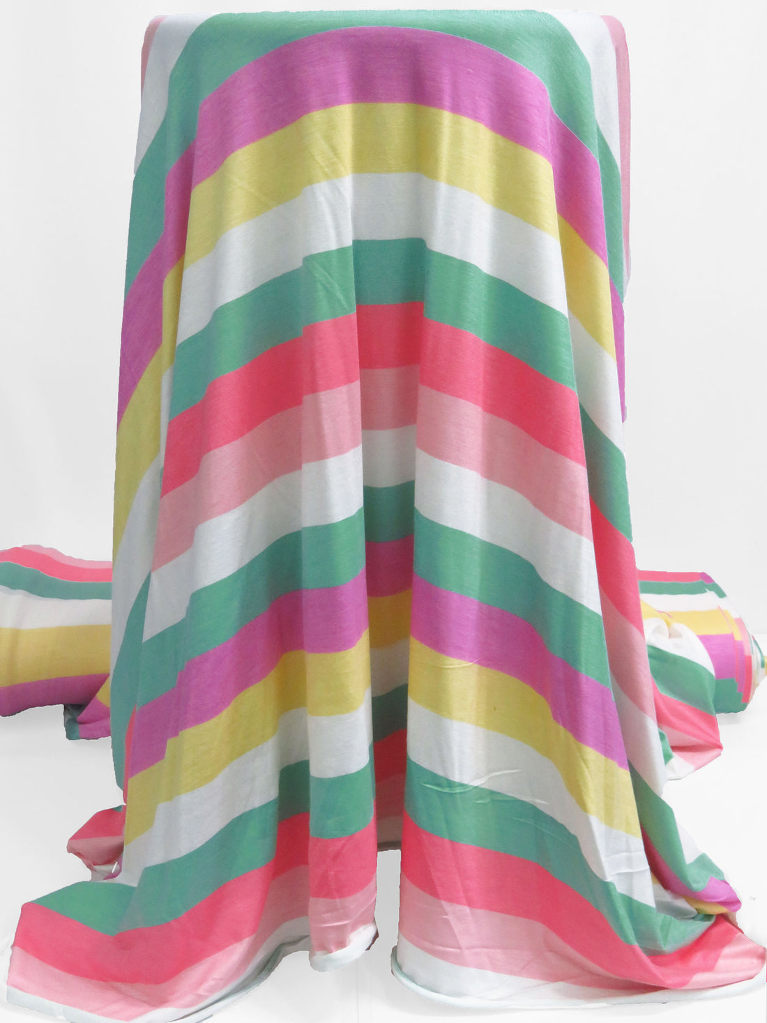 Mint/Pastel Yellow/White/Multi Rayon/Lycra Horizontal Stripe Jersey Knit 57W