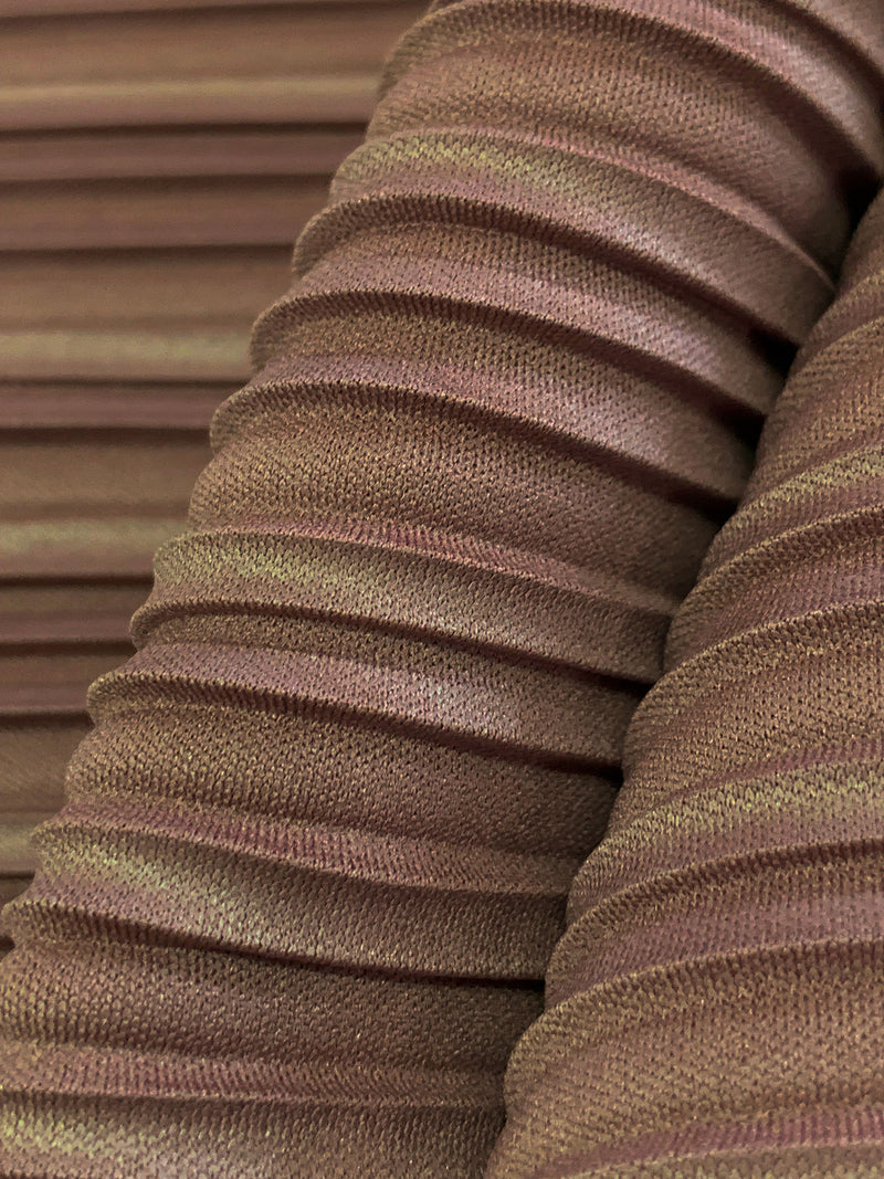 Cocoa Nutmeg Brown Polyester/Lycra Pleated Knit - NY Designer - 60W