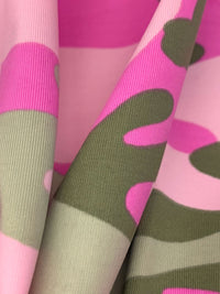 Laurel Green/Mulberry Pink/Multi Nylon/Lycra Camouflage Print Swim/Activewear Knit 60W