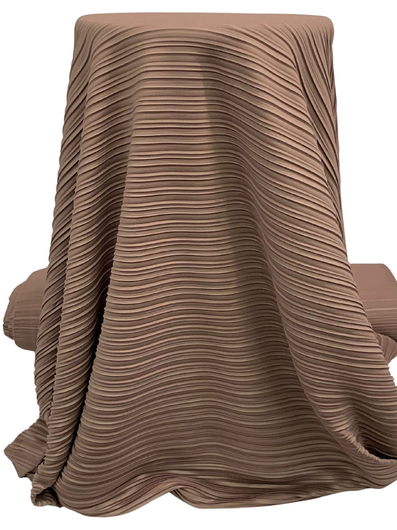 Cocoa Nutmeg Brown Polyester/Lycra Pleated Knit - NY Designer - 60W