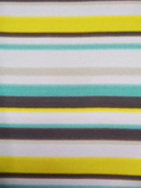 Lemon/White/Mint/Multi Rayon/Lycra Horizontal Stripe Print Jersey Knit 57W