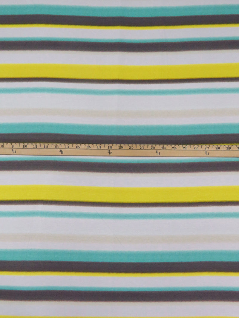 Lemon/White/Mint/Multi Rayon/Lycra Horizontal Stripe Print Jersey Knit 57W