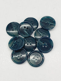 Dark Slate Blue Mottled Swirl Raised Rim 4-Hole Plastic Button 7/8" - Quantity Of 10