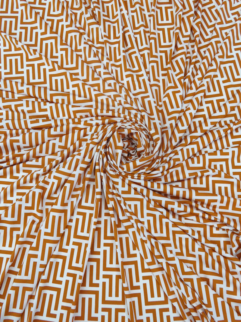 Windsor Brown/White Polyester/Lycra Geometric Tile Print DTY Knit 59W