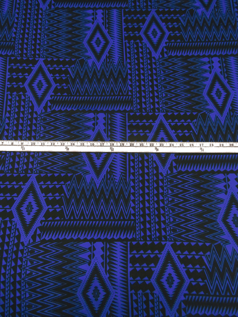 Cobalt Blue/Black Polyester/Lycra Geometric Weave Ponte Knit 59W