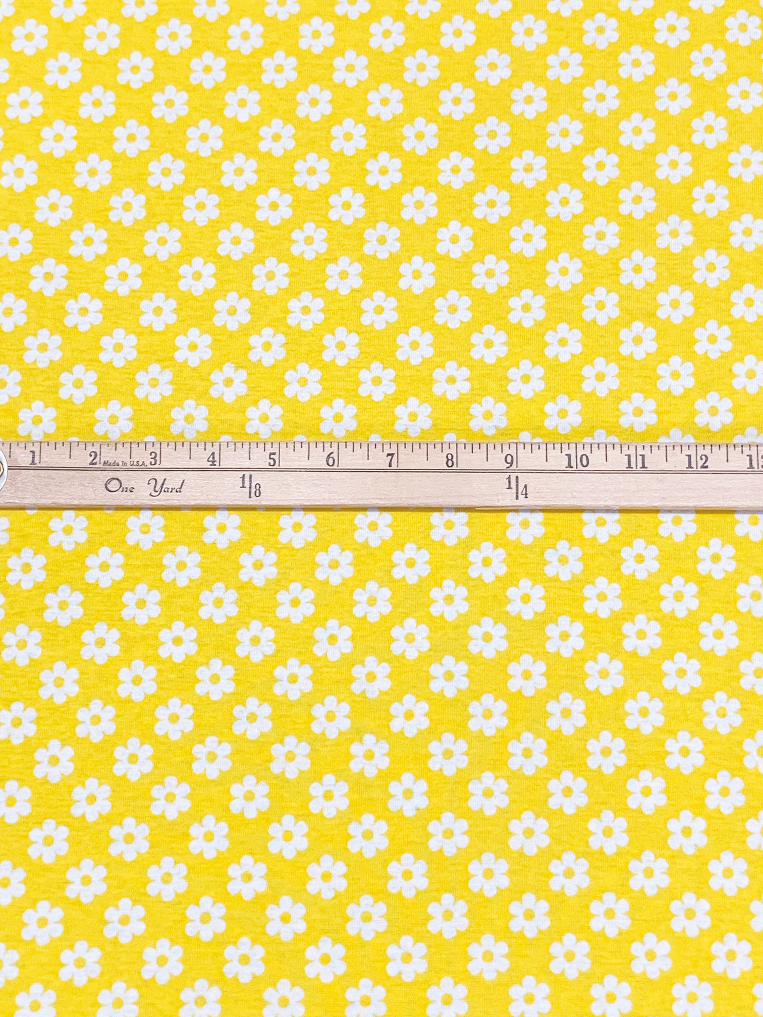 Sun Yellow/White 100% Cotton Retro Daisy Print Interlock Knit 56W