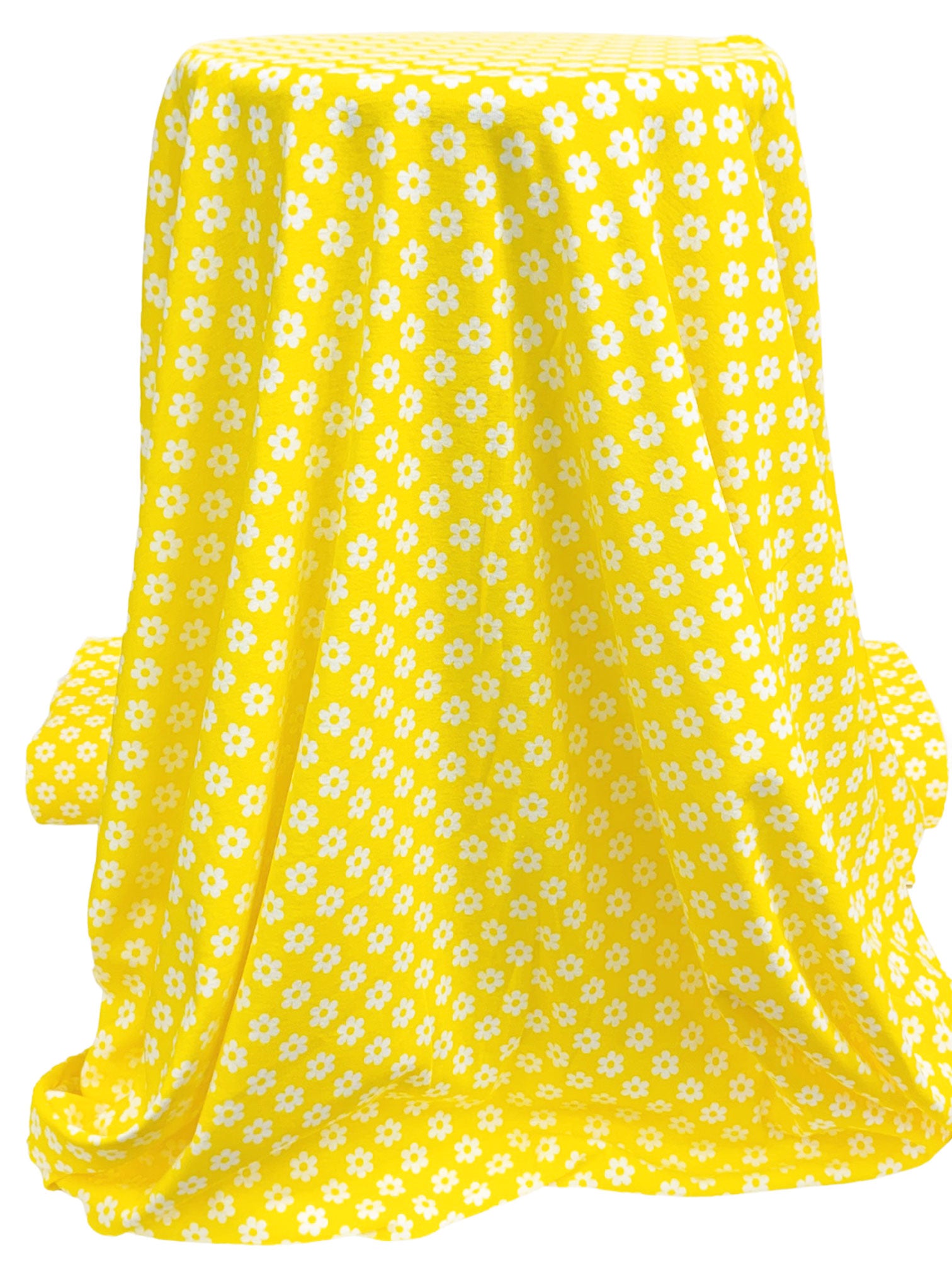 DAISY LIN REIJYO STYLE Soft Yellow42 中古 Sun Yellow/White 100% Cotton Retro Daisy Print Interlock Knit 56W