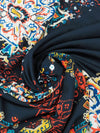 Dark Navy/Flame Orange/Dark Teal/Multi Polyester/Lycra Large Ornate Medallion Print Crepe Techno Knit 58W