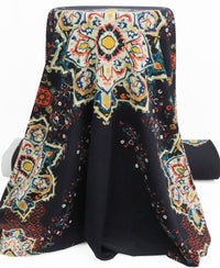 Dark Navy/Flame Orange/Dark Teal/Multi Polyester/Lycra Large Ornate Medallion Print Crepe Techno Knit 58W