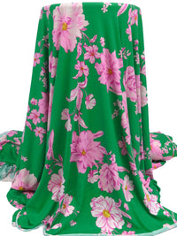 Lotion Pink/North Texas Green/Fandango/Multi Rayon/Lycra Large Floral Print Jersey Knit - NY Designer - 62W