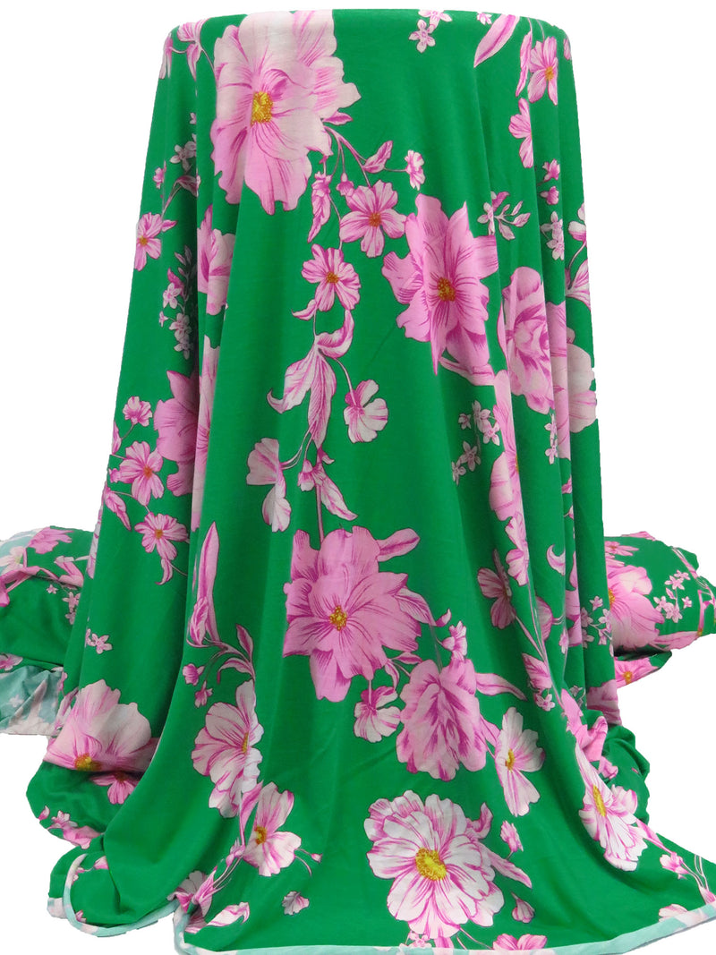 Lotion Pink/North Texas Green/Fandango/Multi Rayon/Lycra Large Floral Print Jersey Knit - NY Designer - 62W