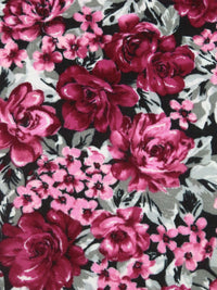 Dark Cerise/Light Gray/Black/Multi Rayon/Lycra Floral Print Jersey Knit - NY Designer - 62W
