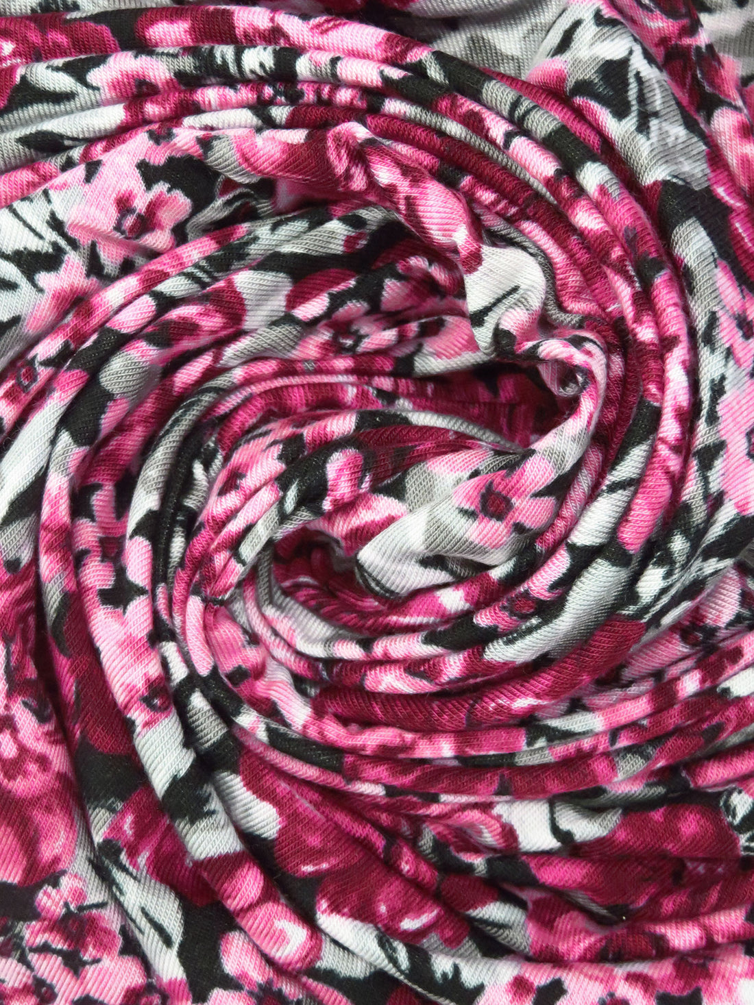 Dark Cerise/Light Gray/Black/Multi Rayon/Lycra Floral Print Jersey Knit - NY Designer - 62W