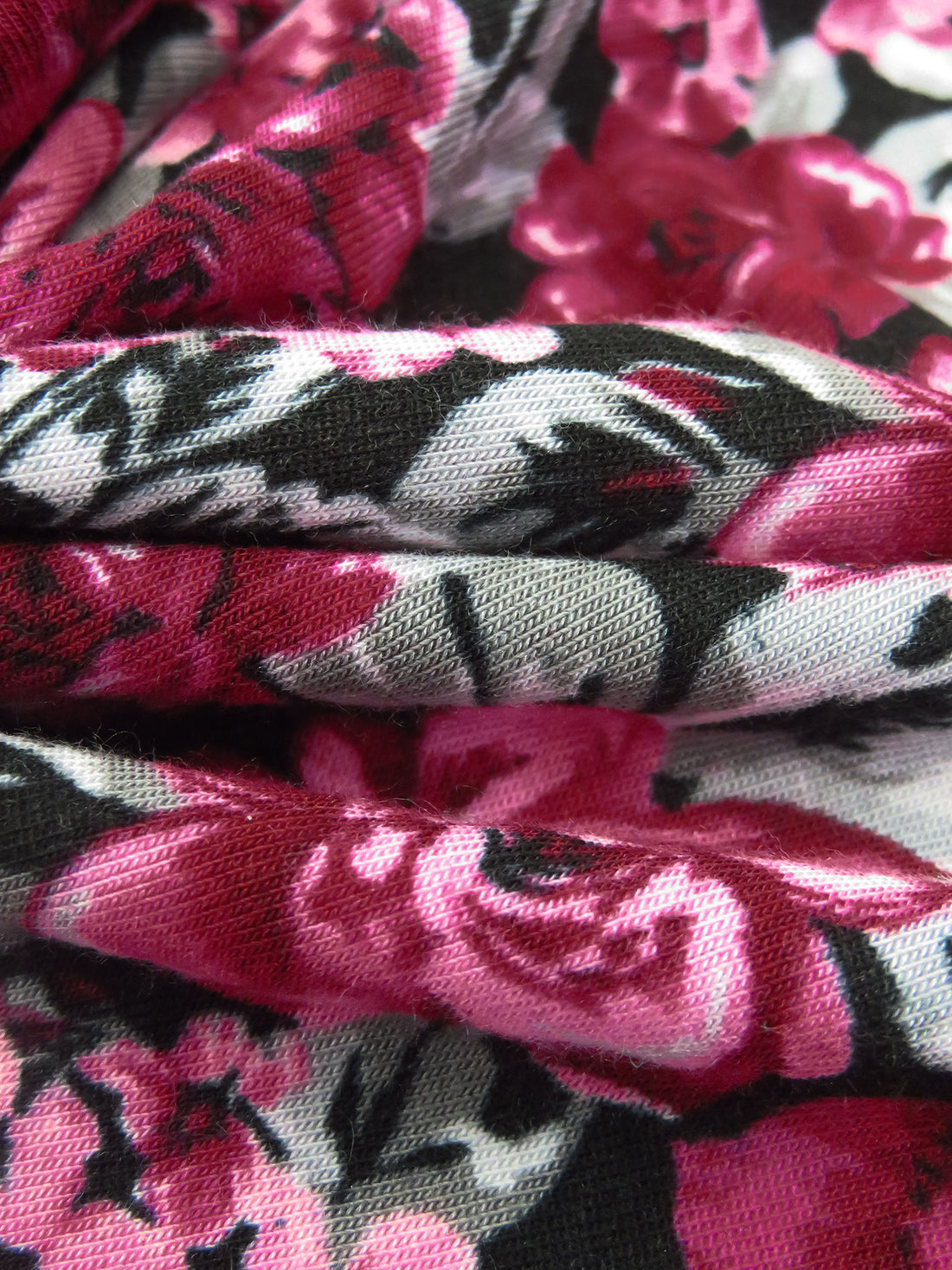 Dark Cerise/Light Gray/Black/Multi Rayon/Lycra Floral Print Jersey Knit - NY Designer - 62W