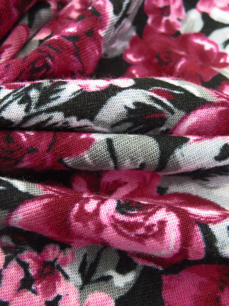 Dark Cerise/Light Gray/Black/Multi Rayon/Lycra Floral Print Jersey Knit - NY Designer - 62W