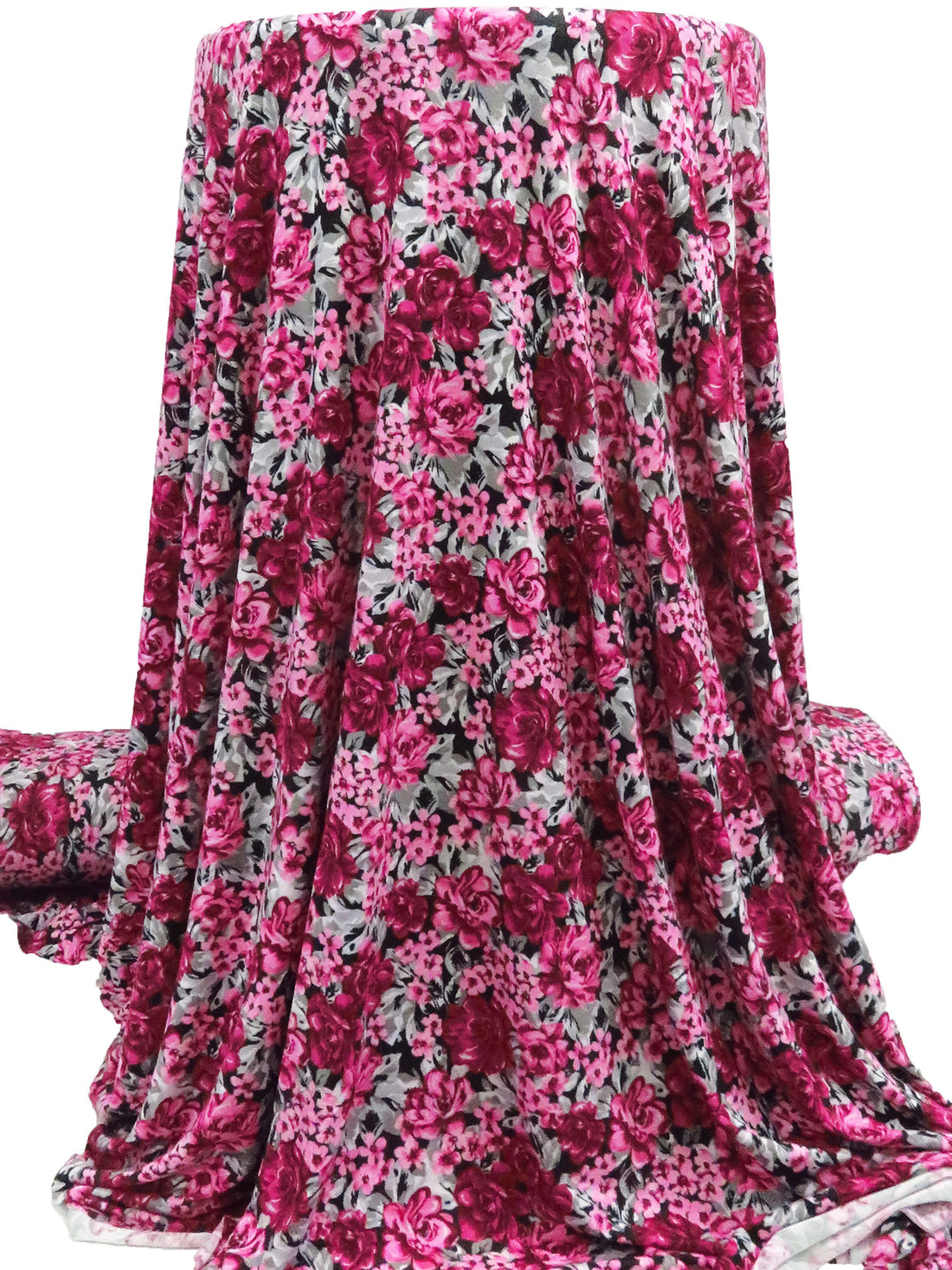 Dark Cerise/Light Gray/Black/Multi Rayon/Lycra Floral Print Jersey Knit - NY Designer - 62W