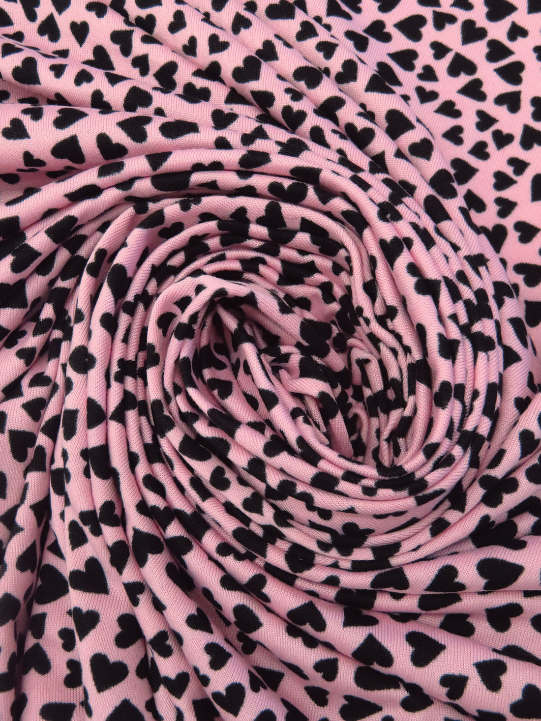Soft Pink/Black Polyester/Lycra Small Hearts Print Double Brushed Knit - NY Designer - 65W