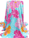 Light Hawaii Blue/Marigold/Amaranth Pink/Multi Rayon/Lycra Large Tropical Floral Print Jersey Knit - NY Designer - 66W