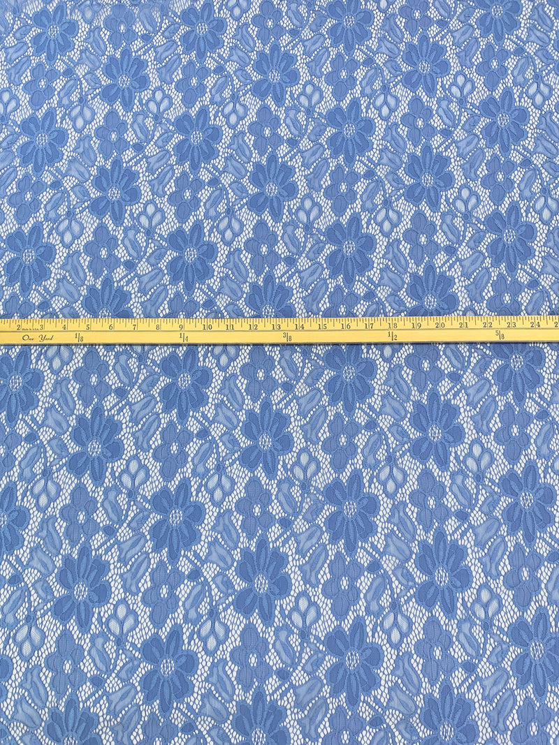 Silver Lake Blue Nylon/Lycra Re-Embroidered Floral Stretch Lace - NY Designer - 56W